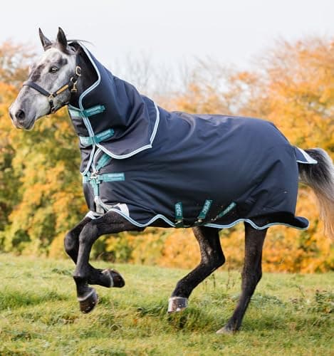 Image of Horseware Amigo Bravo 12 Plus 250g Turnout Navy/Aqua/Turquoise 5ft 6, Blue
