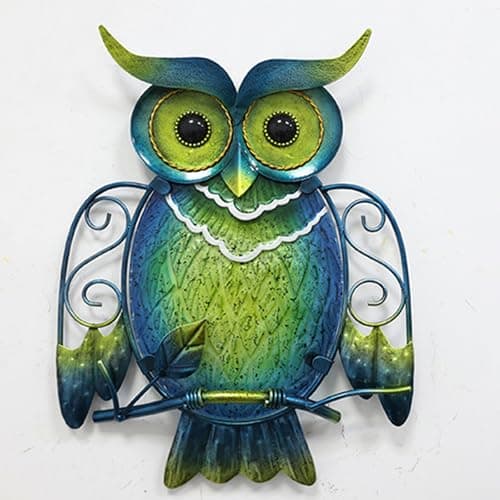 Image of Liffy Cute Metal Owl Wall Decor - Unique Outdoor Wall Art Decoration - Glass Hanging Wall Owl Decor Brighten Up Patio, Porch or Door, Garden Decoration, Birthday Gift Ideas