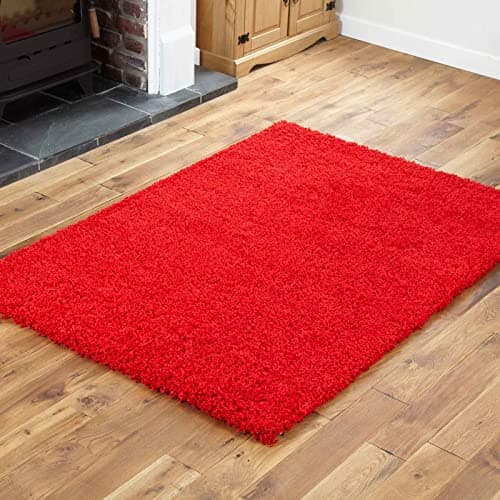 Image of Everest 5cm shaggy Rugs for living room thick pile modern rugs for bedroom, kitchen, hallway, runner, kids' room, small to Large fluffy carpet, Bright Red 40x60cm small mat