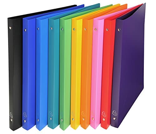 Image of Exacompta - ref. 541999E - Box of 10 flexible OPAK binders - 4 round rings, diameter 15 mm - Spine 20 mm - External dimensions: 32 x 25 cm - A4 file format - 10 assorted colors