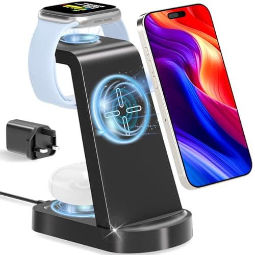 Image of Wireless Charger 3 in 1, bakibo Wireless Charging Station Dock Stand for i Phone 16/15/14/13/12/11 Watch 10/9/8/7/6 Pro Max Plus, Air-Pods 3/2/1/pro (with Adapter), Black