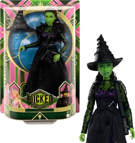 Image of Mattel Universal Wicked Elphaba Fashion Doll and Green Leather Accessories, Braided Black Hair, Possibility and Removable Ballroom Look