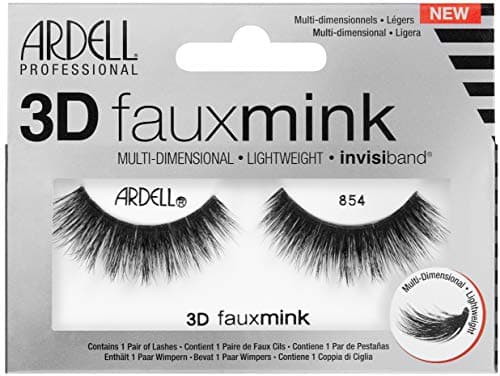 Image of Ardell 3D Faux Mink 854 False Eyelashes, Multi-Dimensional Fake Lashes for Feathery Look, Full Volume & Medium Length, Fake Eyelashes with Invisiband, Lightweight & Comfortable, 1 Pair of Strip Lashes