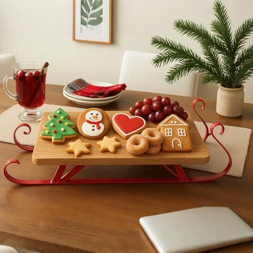 Image of FillTouch Red Santa's Sleigh Charcuterie Serving Board Set Wood Christmas Serving Platter Wooden Tray Christmas Wood Dish Plate for Holiday Winter Table Shelf Decoration