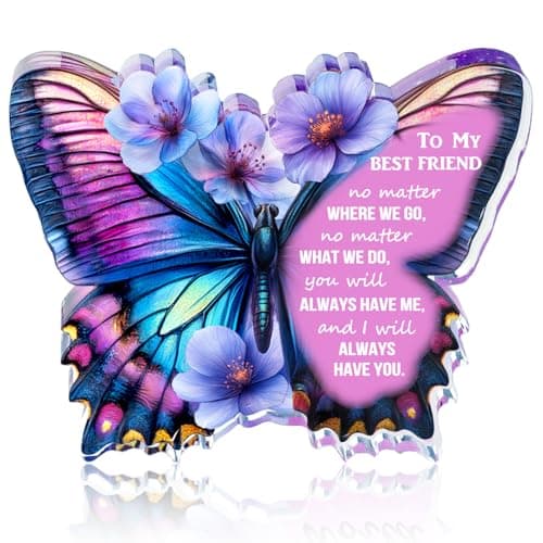 Image of Friend Gifts, Friendship Gifts for Women, Butterfly Shape Acrylic Plaque with Violet Flower, Bestie Birthday Gifts for Women Friends Female, Special Thoughtful Friend Gift for Christmas