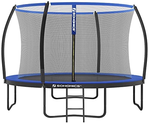 Image of SONGMICS TRAMPOLINE 12 ft with Enclosure, Inner Safety Net, Ladder, Black and Blue, Children's Outdoor Garden Backyard Toy