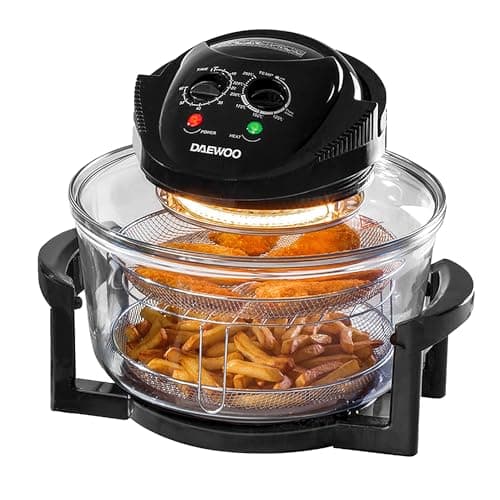 Image of Daewoo 17L Halogen Air Fryer Oven with Extender Ring, 2025 Model – Large Family Capacity, Self-Cleaning, Adjustable Temp & Timer, Includes Racks, Mesh Baskets, Tongs & Accessories