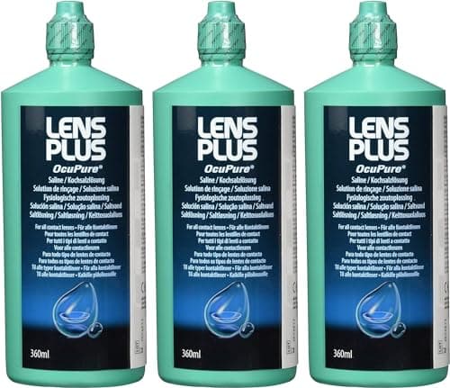 Image of Lens Plus Purite Saline Solution, 360ml – Multi-Purpose Contact Lens Solution for Rinsing & Storing, Gentle & Effective Eye Care (Pack of 3)