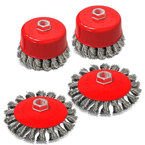 Image of BLOSTM Twist Knot Wire Brush Set 4 PCS - Angle Grinder Wire Brush Set for Paint & Rust Removal, Weld Cleaning, Fits Any 115mm Angle Grinder With M14 Thread - 75mm (3") Cup & 100mm (4") Flat