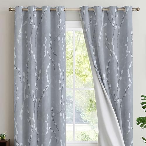 Image of Reliancebedding 100% Blackout Curtains 72 Inch Drop – Elegant Printed Thermal Insulated Window Curtains for Bedroom & Living Room, W46 x L72 Inch, Silver Mist, 2 Panels