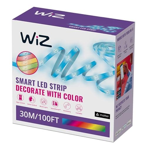 Image of WiZ Smart RGB LED Strip Light, 30 m Cut to Fit, 16 Million Colors, Dynamic Scenes, Wi-Fi, Voice/App Control, Works with Google Home, Alexa and HomeKit, LED Lights for Bedroom, Kitchen, Living Room