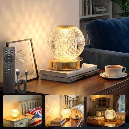 Image of YITGOG Rechargeable Crystal Bedside Lamp, Gold Table Lamp with Remote Control, 3 Color Temperatures Dimmable Touch Lamps, 3600mAh Battery Operated LED Night Light with Timer, for Bedroom Living Room