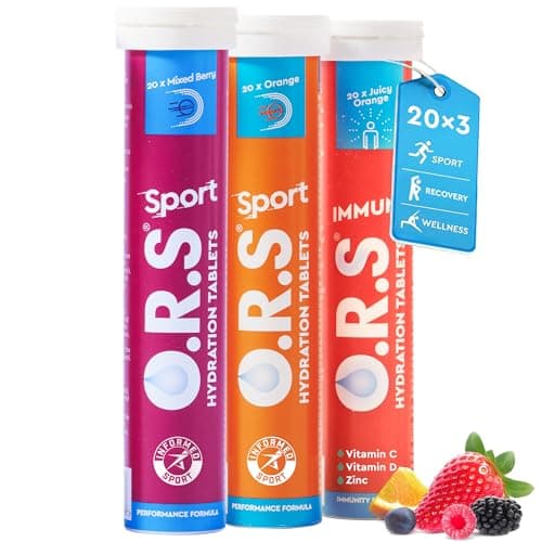 Image of O.R.S. Sport & Immune Hydration Tablets Bundle, 3 Pack (Orange + Berry) | Electrolytes with Vitamins & Minerals for Rehydration & Recovery | Salts for Electrolyte Replacement | Vegan & Low Calorie