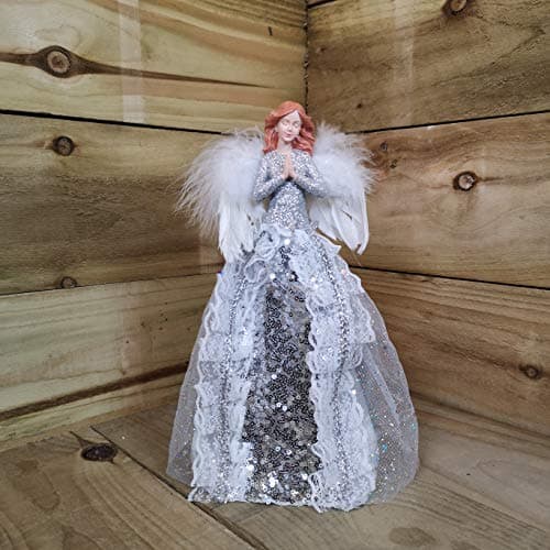 Image of Premier Christmas 28cm Silver Angel Tree Top Angel with Feather Wings