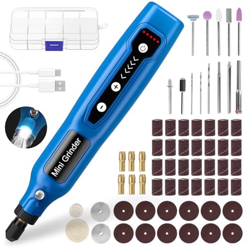 Image of Cordless Mini Rotary Tool Set - 64Pcs Accessories 3.7V 5 Speed 3000rpm to 15000rpm Rotary Tool Kit USB Rechargeable with Light Mini Electric Grinder for DIY Work Engraving Grinding Polishing