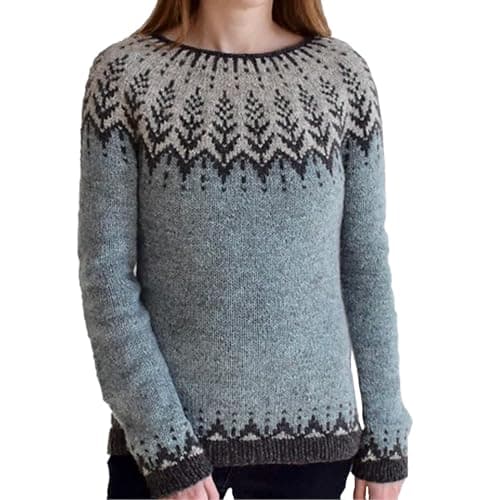 Image of Winter Jumper for Women UK Soft Warm Long Sleeve Christmas Pullover Crew Neck Sweater Ladies Strip Jumper Wool Classy Nordic Knitwear Fairisle Sweatshirts Grey 4XL