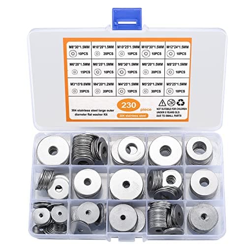 Image of 230 Pcs Large Flat Washer Set, Stainless Steel Washers, Lock Washers Assortment Kit, Metal Disc Nuts, 15 Sizes M3/M4/M5/M6/M8/M10/M12. (230 silver)