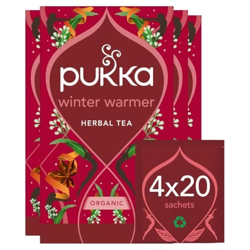 Image of Pukka Herbs | Winter Warmer Organic Herbal Tea | Limited Edition | Ginger, Cinnamon, Clove, Orange | Perfect For Festive Spirit | 4 packs | 80 Sachets