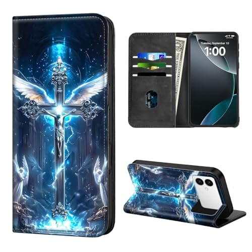 Image of ETLKJVBL for Samsung Galaxy S26 Edge Case Wallet with Card Holder, Silver Cross with Glowing White Stylish PU Leather Phone Case with Kickstand - Secure RFID Blocking & Magnetic Flip Cover