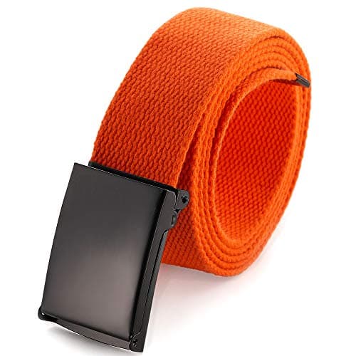 Image of Mile High Life Cut To Fit Canvas Web Belt Size Up to 52" with Flip-Top Solid Black Military Buckle (Orange)