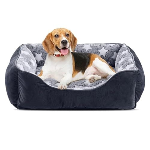 Image of MIXJOY Dog Bed Medium, Washable Cosy Pet Bed with Anti-Slip Bottom, Anti-Anxiety, Machine Washable, Grey, 63 x 53 x 21 cm