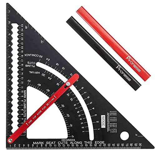Image of Pronese Adjustable Roofing Square 12-Inch, Aluminum Alloy Rafter Square, Metric & Imperial Carpenter Square Set, Precision Speed Square Carpenter Pencils Woodworking Tool Set