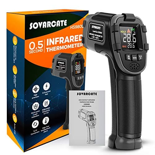 Image of Infrared Thermometer SOVARCATE Digital Temperature Gun High and Low Temperature Alarm -58°F~1112°F(-50℃ ~ 600℃) Temperature Probe for Cooking Pizza Oven and BBQ with Adjustable Emissivity