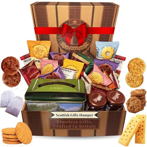 Image of Luxury Scottish Gifts Hamper – Afternoon Tea Hamper for 2 Contains Scotland’s Finest Tea, Jams, Shortbread and Biscuits Gift Set. Heritage Lordingtons Tea Gifts for Women and Men
