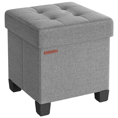 Image of SONGMICS Storage Ottoman, Foldable Small Ottoman Foot Rest, 38 x 38 cm Foot Stool, Ottoman with Storage, Load up to 300 kg, for Living Room, Bedroom, Dorm, Dove Grey LSF014G52