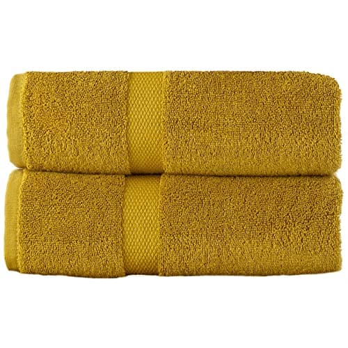 Image of Sue Rossi 100% Egyptian Combed Cotton Hand Towels, Pack Of 2, Very Soft & Absorbent, Quick Dry 600gsm Thick Bathroom Or Kitchen Towel Set. (Mustard Yellow)