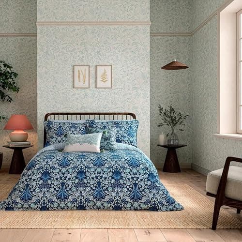 Image of Morris & Co William Morris Indigo Hyacinth 3 Piece Duvet Cover Set (Double (200 x 200cm))