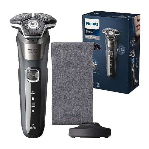Image of Philips Shaver Series 5000 - Wet & Dry Electric Shaver in Carbon Grey with 1 x Integrated Pop-up Trimmer, Soft Pouch, Protective Cap and Charging Stand (Model S5887/13)