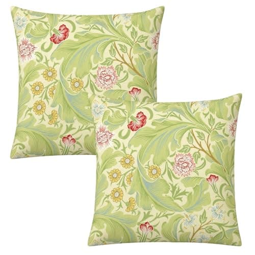 Image of Set of 2 William Morris Cushion Covers 45 x 45 cm, Vintage Botanical Decorative Pillowcases, Soft Cushioncase Cover, Green Square Throw Pillow Cases for Sofa Couch Living Room Bedroom Home Decor