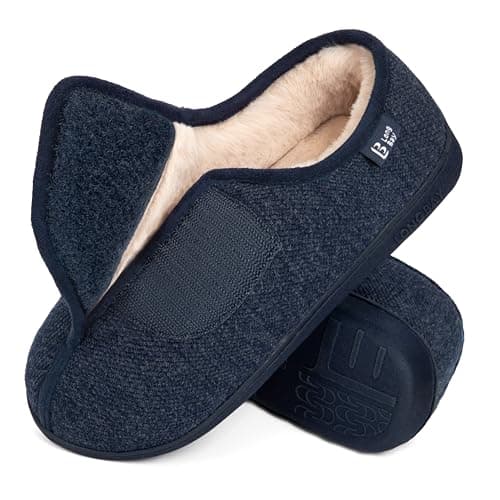 Image of LongBay Women's Wide Fit Memory Foam Slippers Comfy Cozy Arthritis Edema Diabetic House Shoes Navy Blue,6