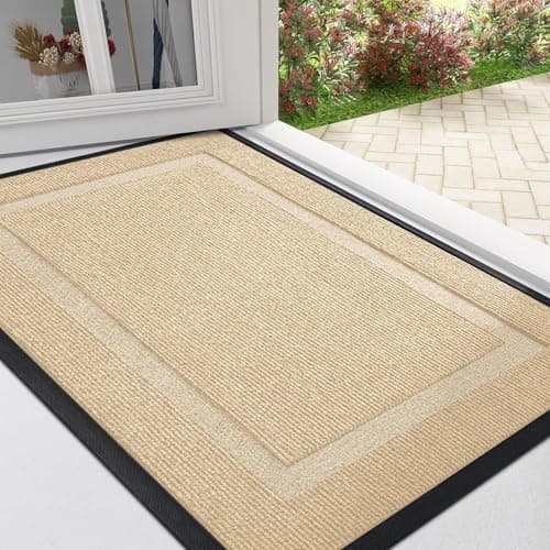 Image of Homaxy Door Mat, Rubber Backed Non Slip Door Matts Indoor, Dirt Trapper Absorbent Mats, Washable Front Doormat Outdoor, Heavy Duty Floor Mat for Entrance, Kitchen and Garden, 43 x 76 cm, Beige