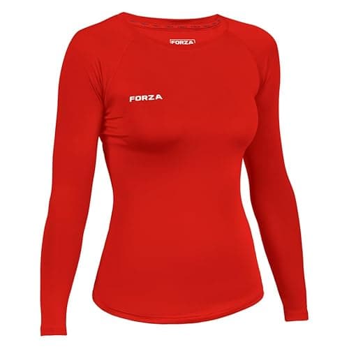 Image of FORZA Women's Base Layer Long Sleeve Top – Quick Dry Sweat-Wicking Compression Shirt for Sports & Training – XS to XL – Multiple Colours (UK, Alpha, S, Regular, Regular, Red)