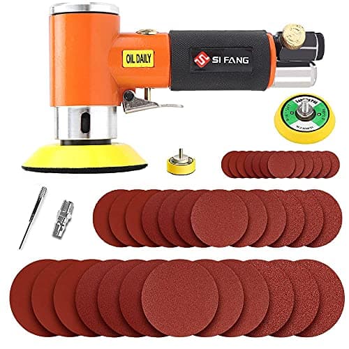 Image of SI FANG Mini Random Orbital Air Sander Kit, Air Sander Car Polisher with 45Pcs 1'' 2'' 3'' Sanding Discs Pads, High Speed Sanding Machine Air Grinder Tools for Fine Grinding & Polishing(Orange)