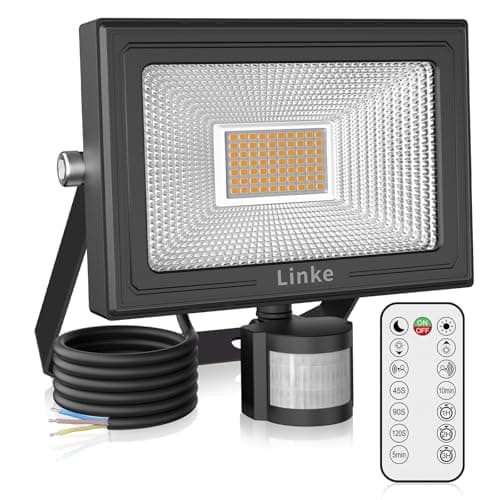 Image of Linke 60W Security Lights Outdoor Motion Sensor, 5200LM Super Bright PIR Floodlights with Remote Control, 2700K Warm White IP66 Waterproof Perfect for Garden, Porch, Courtyard, Garage