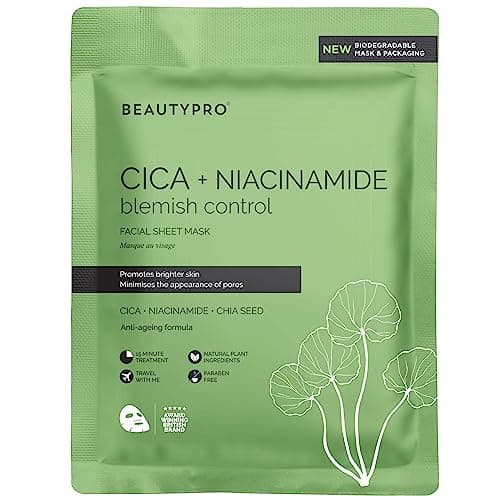 Image of BEAUTYPRO CICA NIACINAMIDE BLEMISH CONTROL Anto-Ageing Face Sheet Mask Oil Control Redness & Pores Hydrating Bamboo Vegan K-Beauty Plant Based 100% Biodegradable Skincare Multi Award Winning Brand