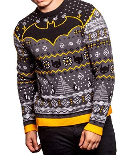 Image of Batman Ugly Christmas Jumper - Goodwill in Gotham Festive Knit Design - DC Superhero Holiday Sweater - Gifts for Men Women Adults