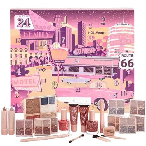Image of JOLAFUNBS Q-Ki 24 Days Hollywood Beauty Makeup Advent Calendar 2025 & Xmas Cards Christmas Gifts Sets For Girls Teenagers, Girlfriend Gifts Advent Calendar Makeup, Self Care Gifts For Women