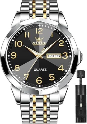 Image of OLEVS Watch for Men Business Dress Diamond Analog Quartz Date Luxury Classic Stainless Steel Waterproof Luminous Two Tone Wrist Watch