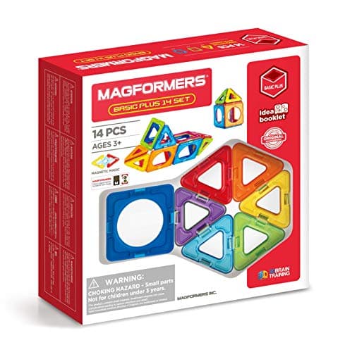 Image of Magformers Basic Plus 14 Magnetic Construction Toy. Contains 14 Geometric Pieces. STEM Toy and Educational Toy.