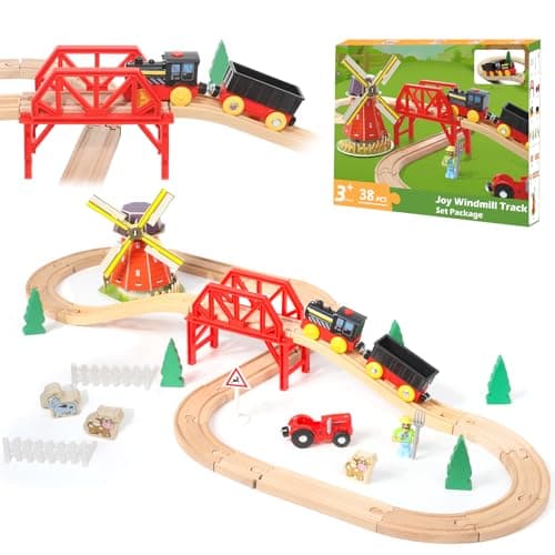 Image of XIAPIA Wooden Train Set for Toddler, Farm Theme Wooden Train Track Fits Thomas/Brio/Melissa and Doug, Train Toy for 3 4 5 Year Old Boy Girl Gifts Presents For Christmas Xmas New Year
