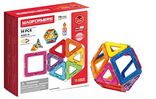 Image of Magformers 14-piece Magnetic Construction Tiles Toy. STEM Teaching Resource. With 6 Squares and 8 Triangles. Magnetic Tiles For Children Aged 3+.