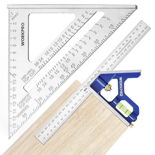 Image of WORKPRO 180 mm Speed Square and 300 mm Combination Square Set, Aluminum Speed Square, Stainless Steel Combination Square, Adjustable Carpentry Square, Measuring Tool for Engineer Carpenter