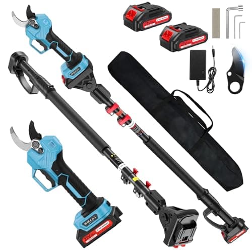 Image of 2-in-1 Cordless Electric Pruner with 2.2M Extension Pole, 2"(50mm) Max Cut, 2×2.0Ah Electric Secateurs, SK7 Blades,Telescopic Tree Pruner Ideal for High Branch Pruning in Gardens, Orchards & Farms