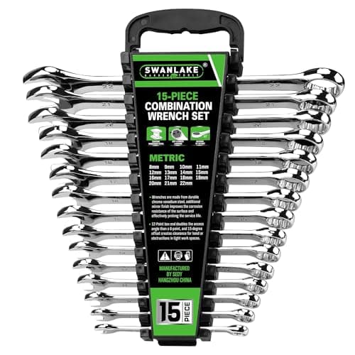 Image of SWANLAKE 15-Piece Metric Spanner Set,Combination Spanner Set 8–22mm, Chrome Vanadium Steel Wrench Set with Storage Rack, 12-Point Ring Spanner Set