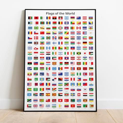 Image of OCMM A2 World Flags Poster – Vibrant Display of 195 National Flags for Home, Office, or Classroom