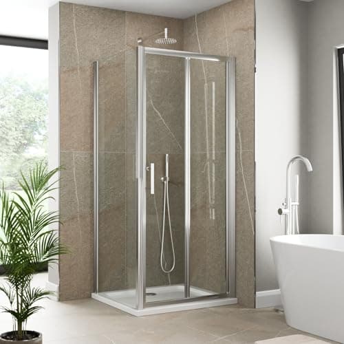 Image of Luxura® 800 x 900mm Bifold Folding Shower Enclosure Door Screen for Wet Room Cubicle Enclosures, 6mm Safety Glass Space Saving, Framed, Polished Chrome